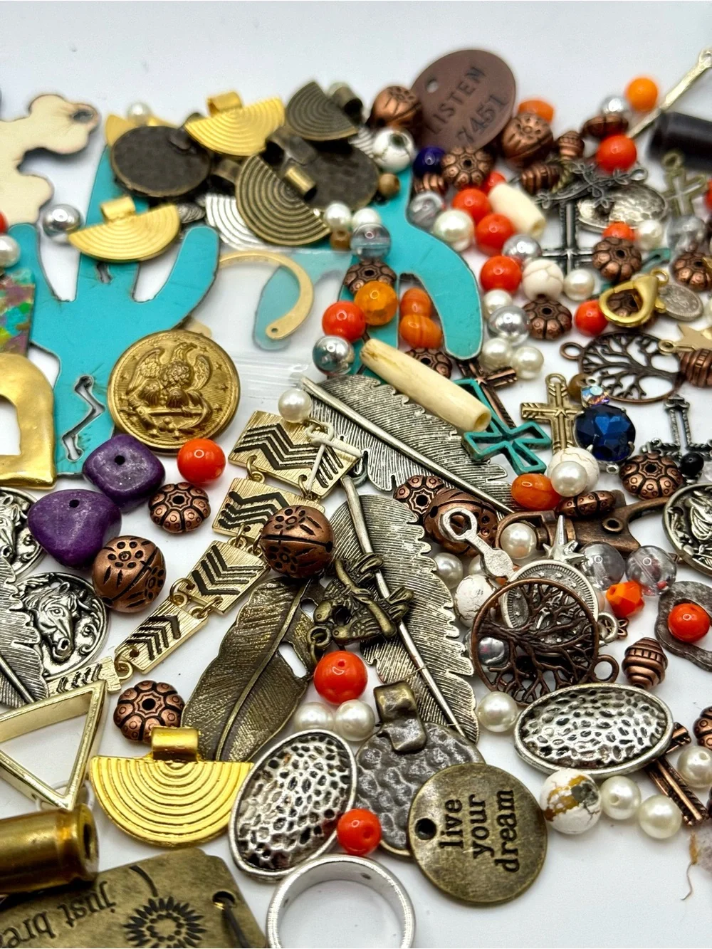 Vintage Western Boho  Mixed Metal and Turquoise Charm Set Findings box 36